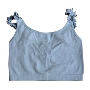 ANWND Light Blue Ribbed Ruffle Crop Top Small
